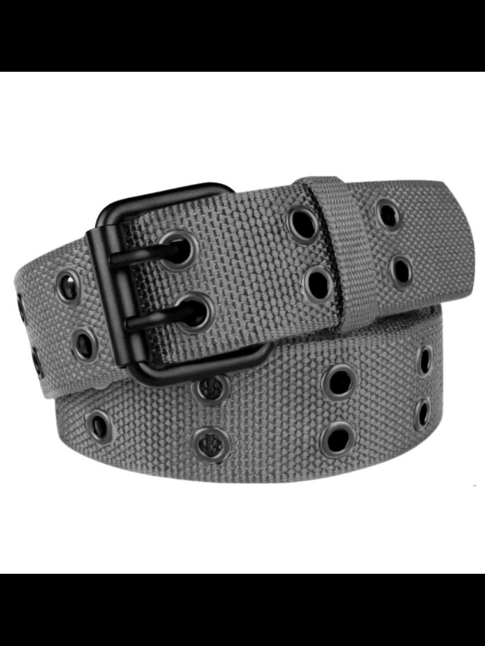 Classic Grey Double Grommet Nylon Web Belt, 120 CM, One Size Fits All
